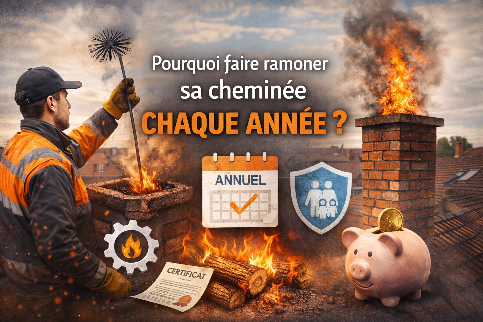 Ramonage annuel d’une cheminée par un professionnel pour améliorer la sécurité et la performance de chauffe.